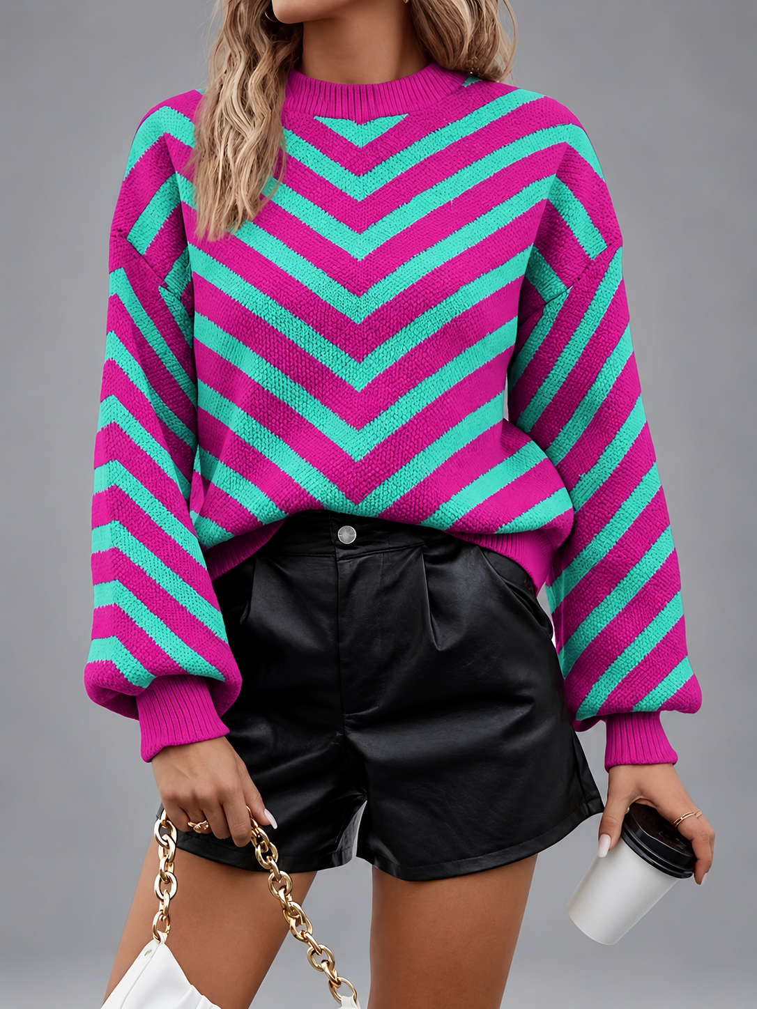 Eva | Chevron Pattern Long Sleeve Knit Sweater