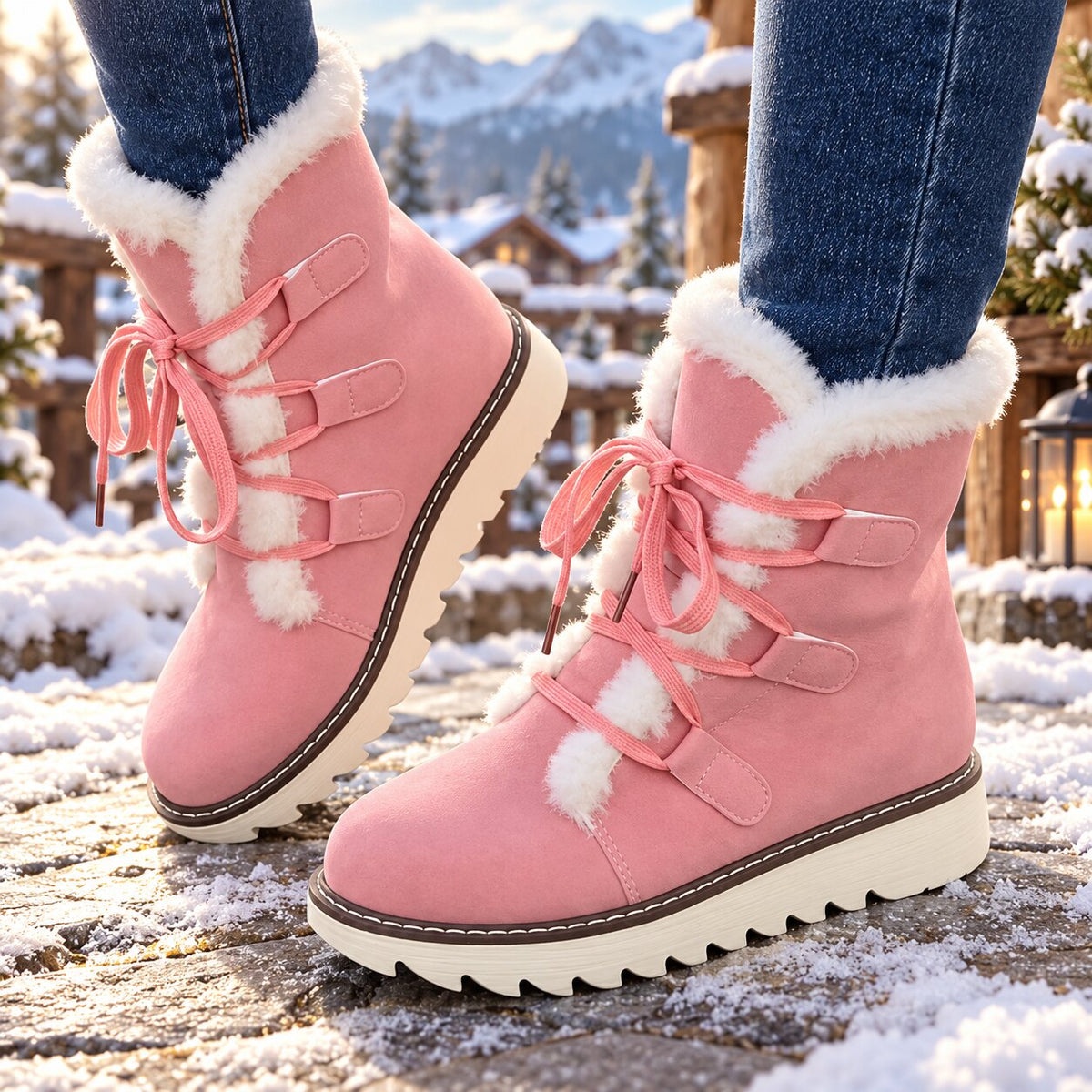 Georgina | Faux Fur Lace Up Ankle Boots