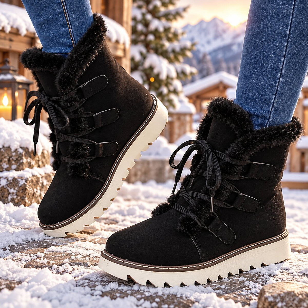 Georgina | Faux Fur Lace Up Ankle Boots