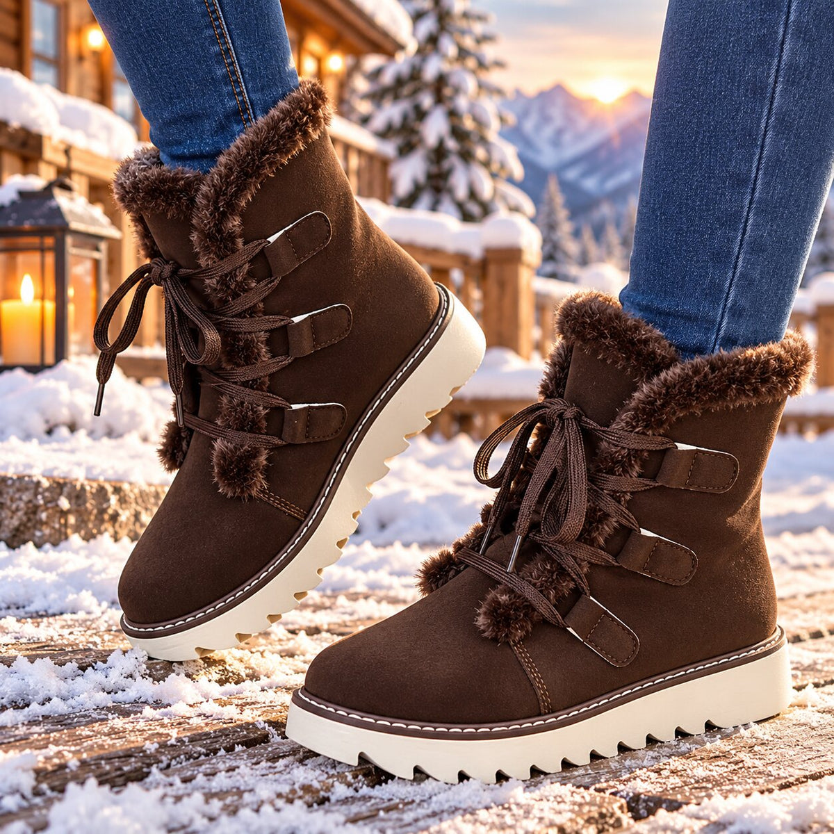 Georgina | Faux Fur Lace Up Ankle Boots