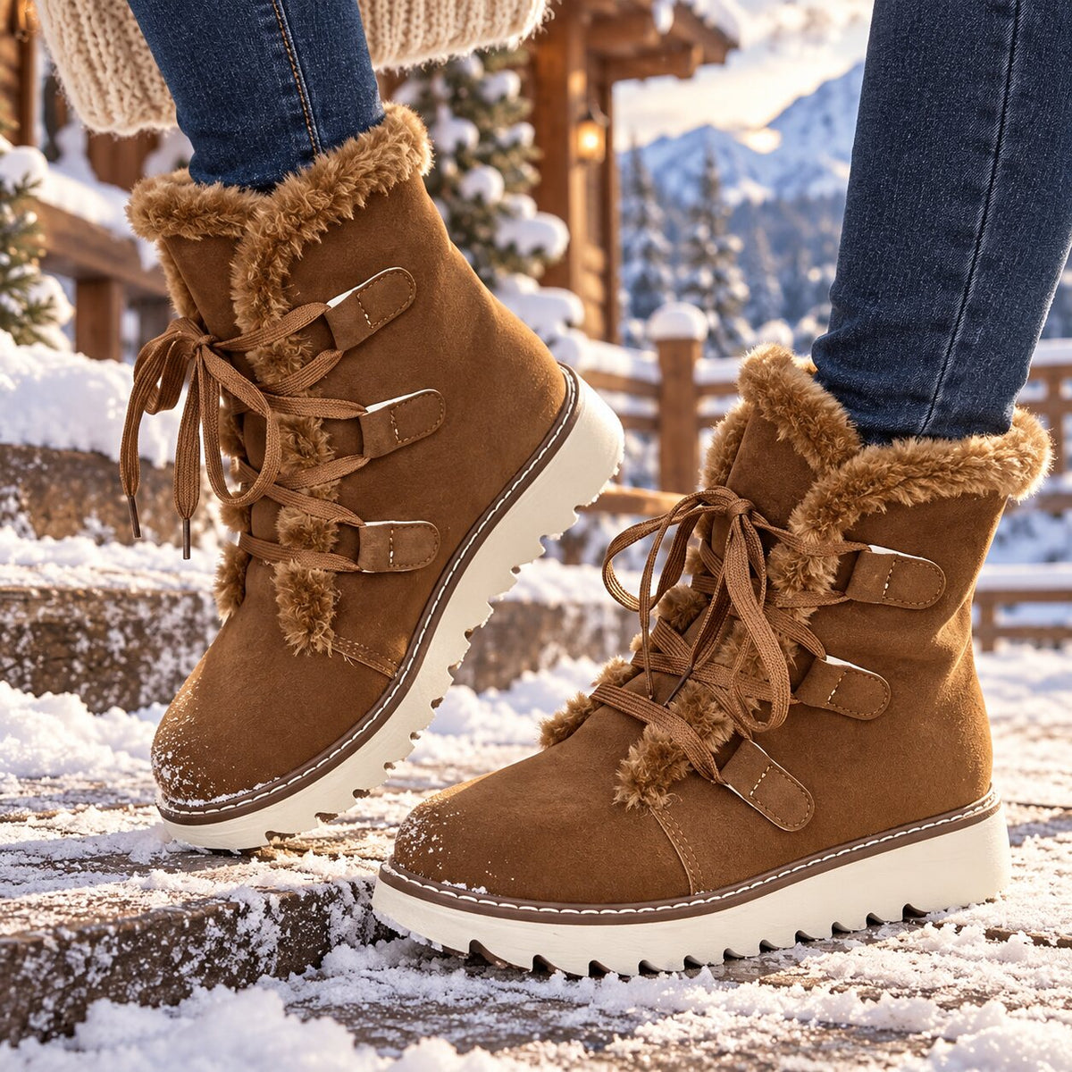 Georgina | Faux Fur Lace Up Ankle Boots