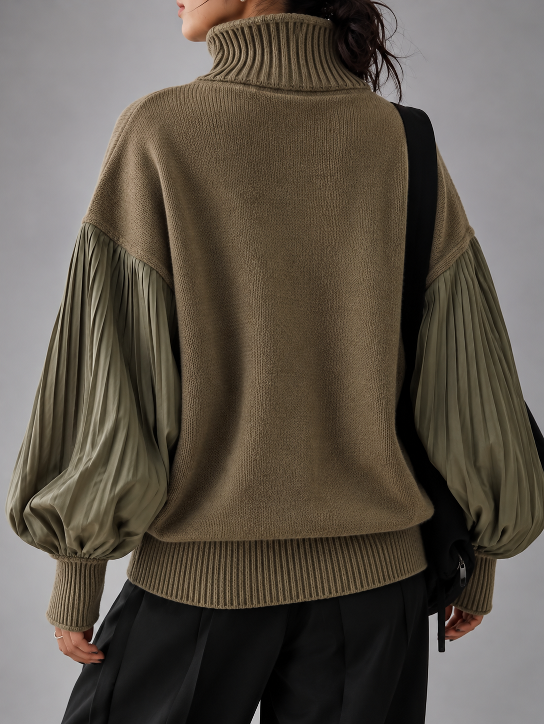 Nancy | Pleated Sleeve Turtleneck Knit Sweater