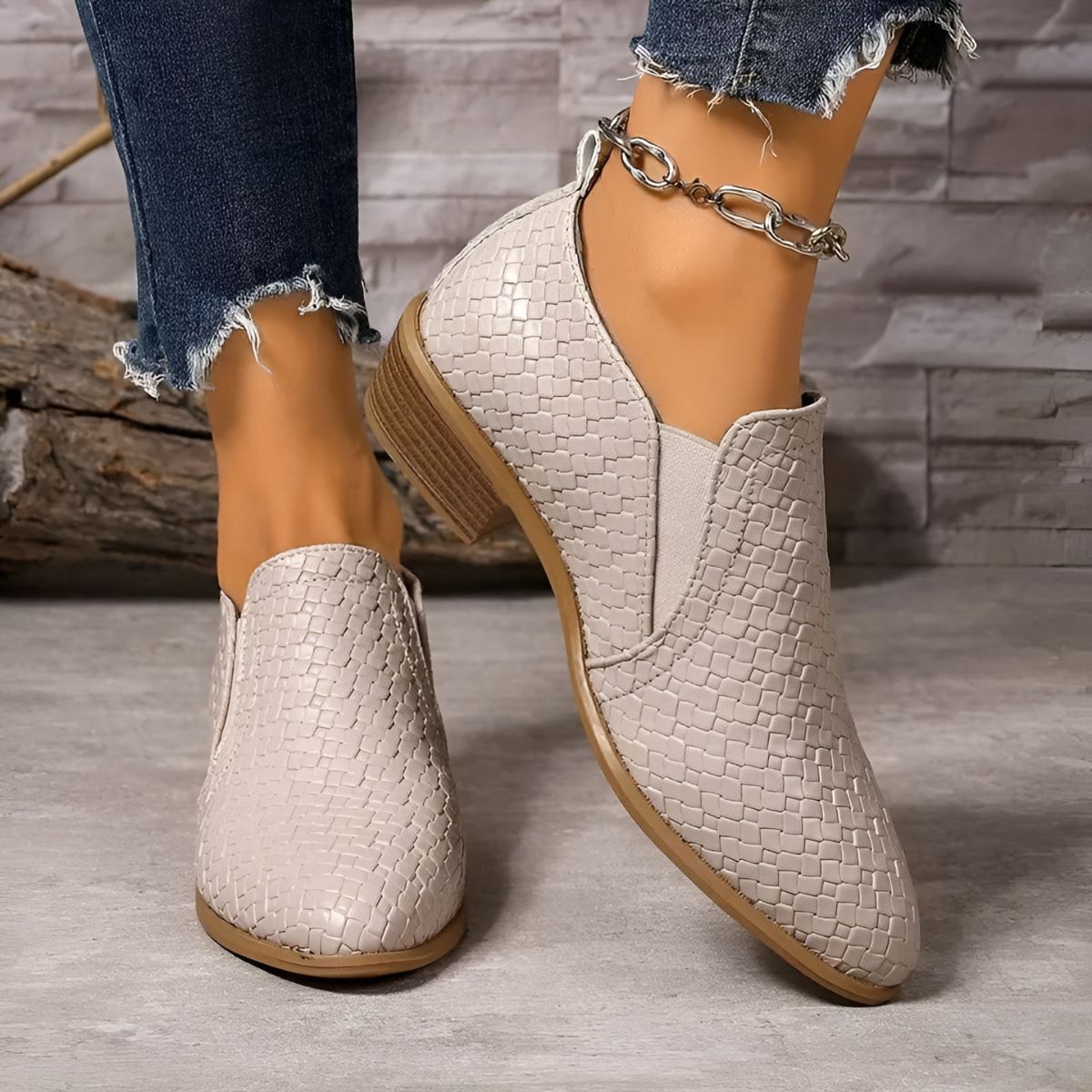 Elaine | Woven Pattern Ankle Boots