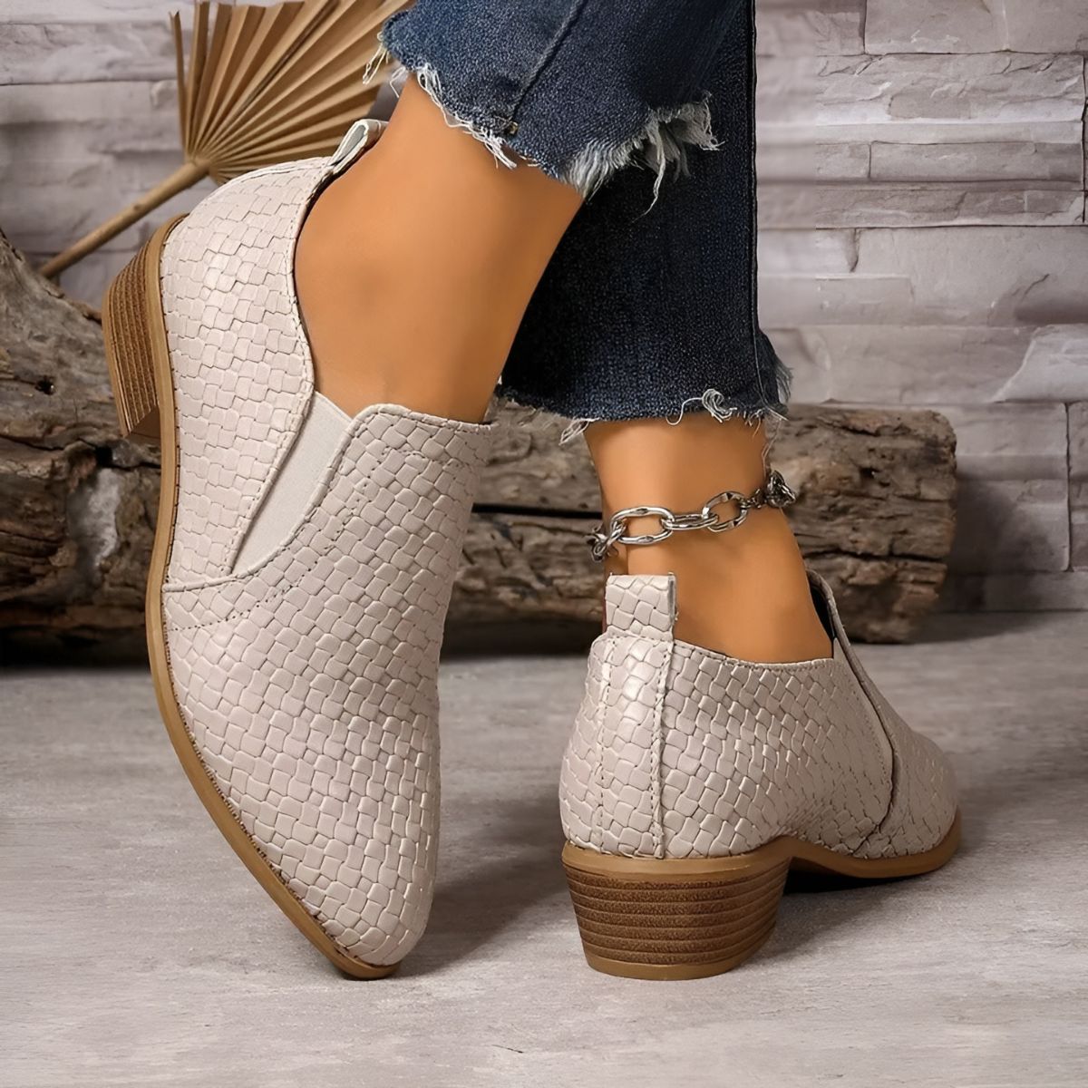 Elaine | Woven Pattern Ankle Boots