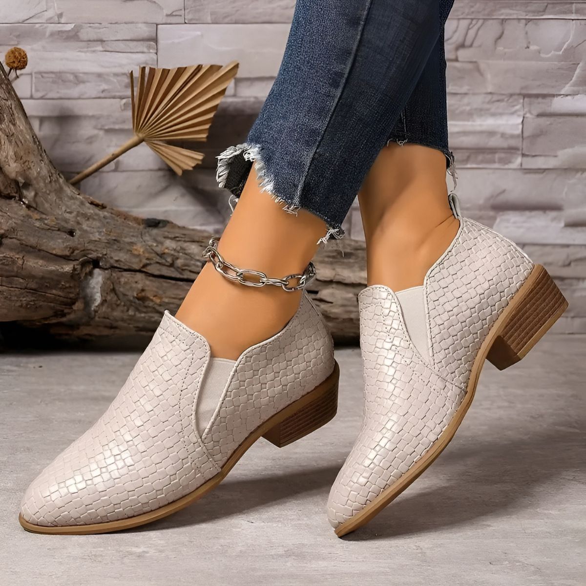 Elaine | Woven Pattern Ankle Boots