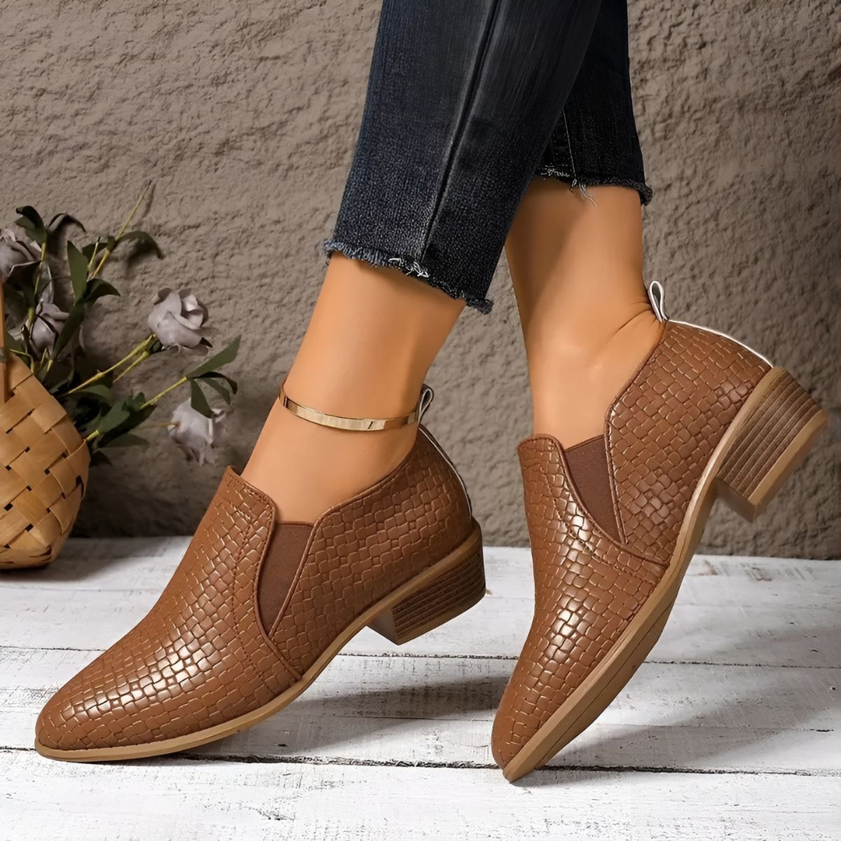 Elaine | Woven Pattern Ankle Boots