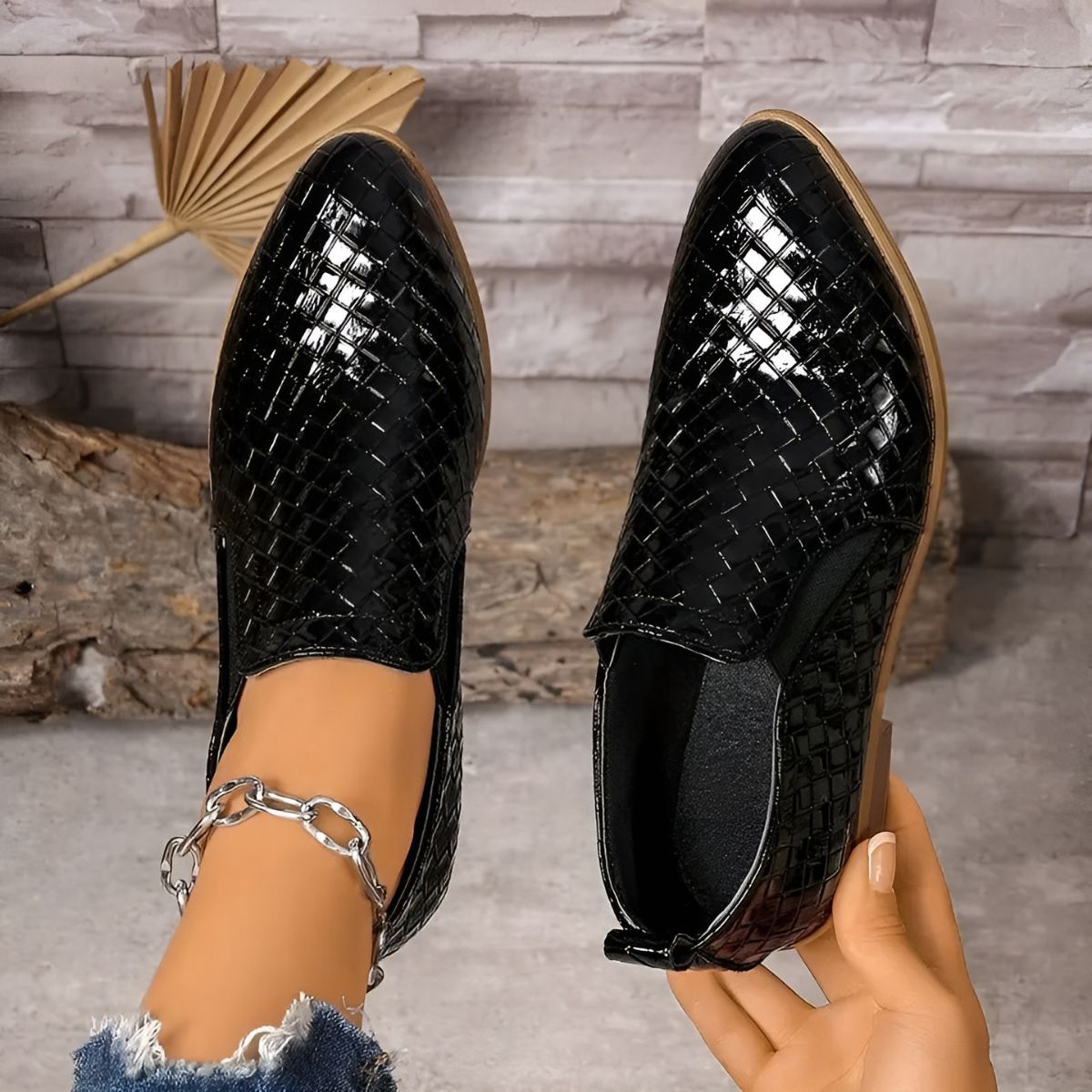 Elaine | Woven Pattern Ankle Boots