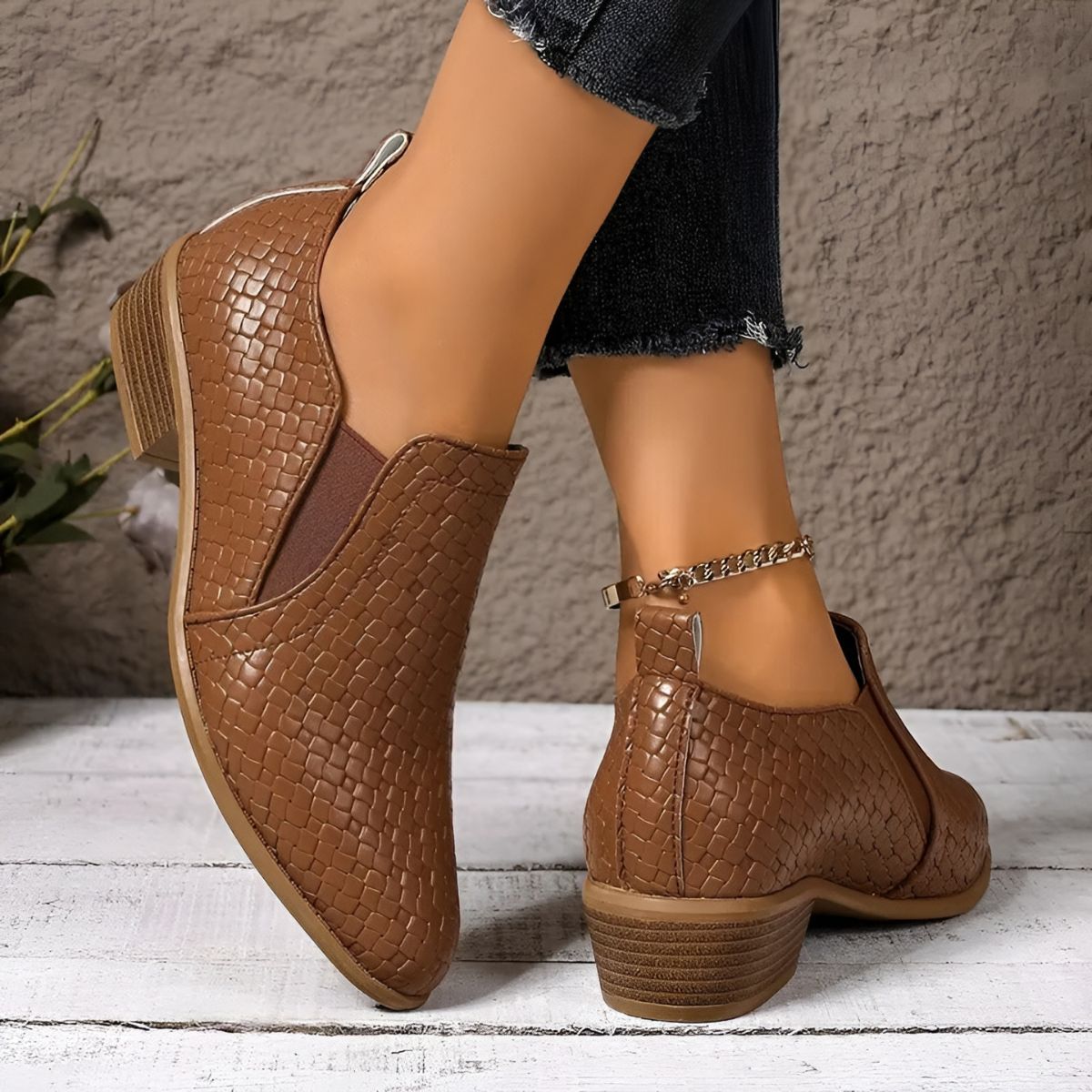 Elaine | Woven Pattern Ankle Boots