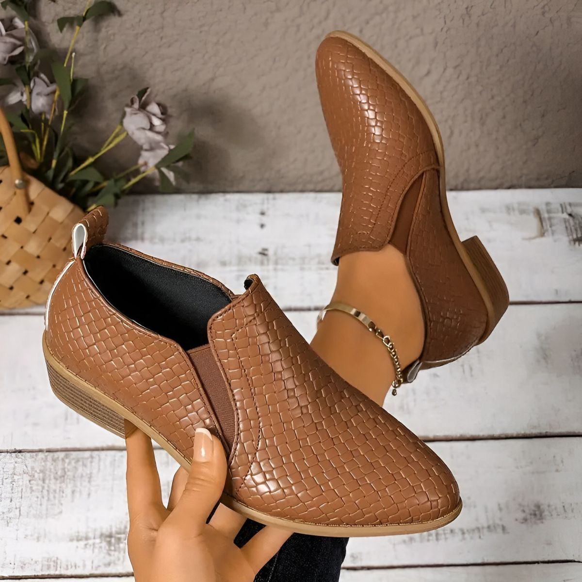 Elaine | Woven Pattern Ankle Boots