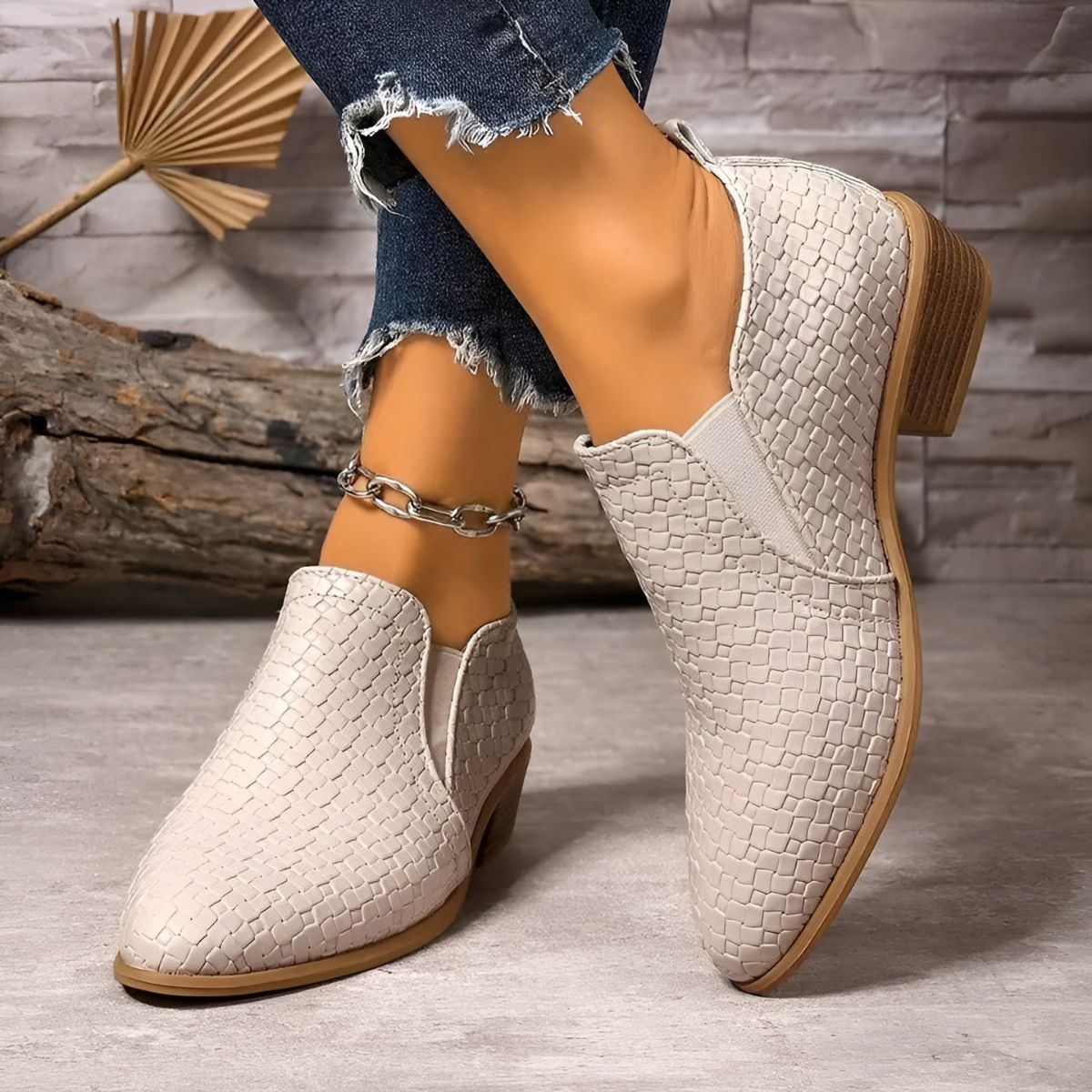 Elaine | Woven Pattern Ankle Boots