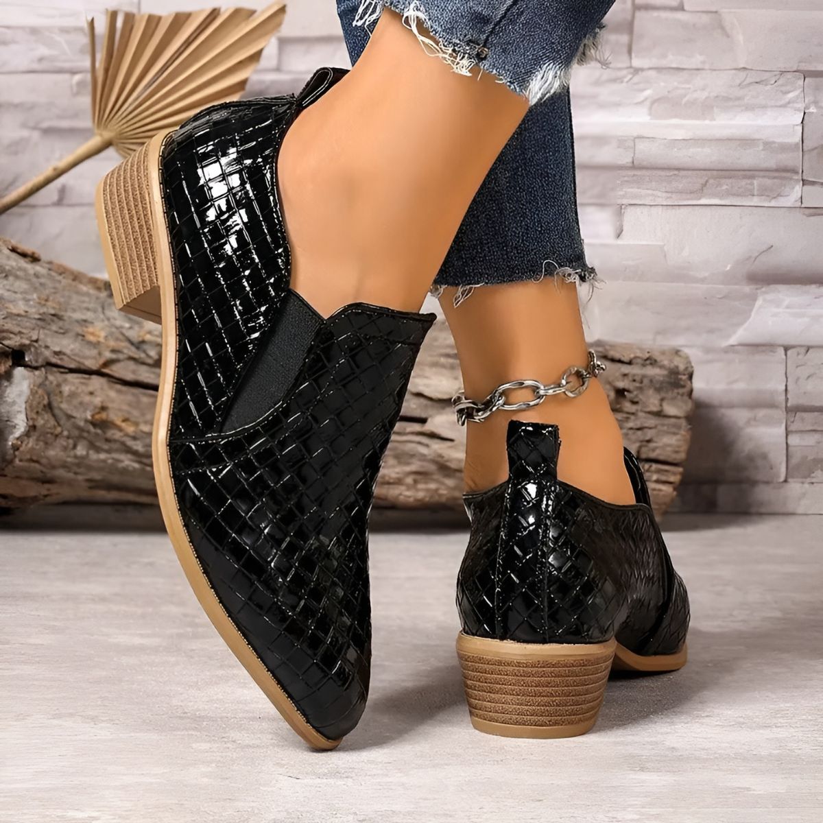 Elaine | Woven Pattern Ankle Boots