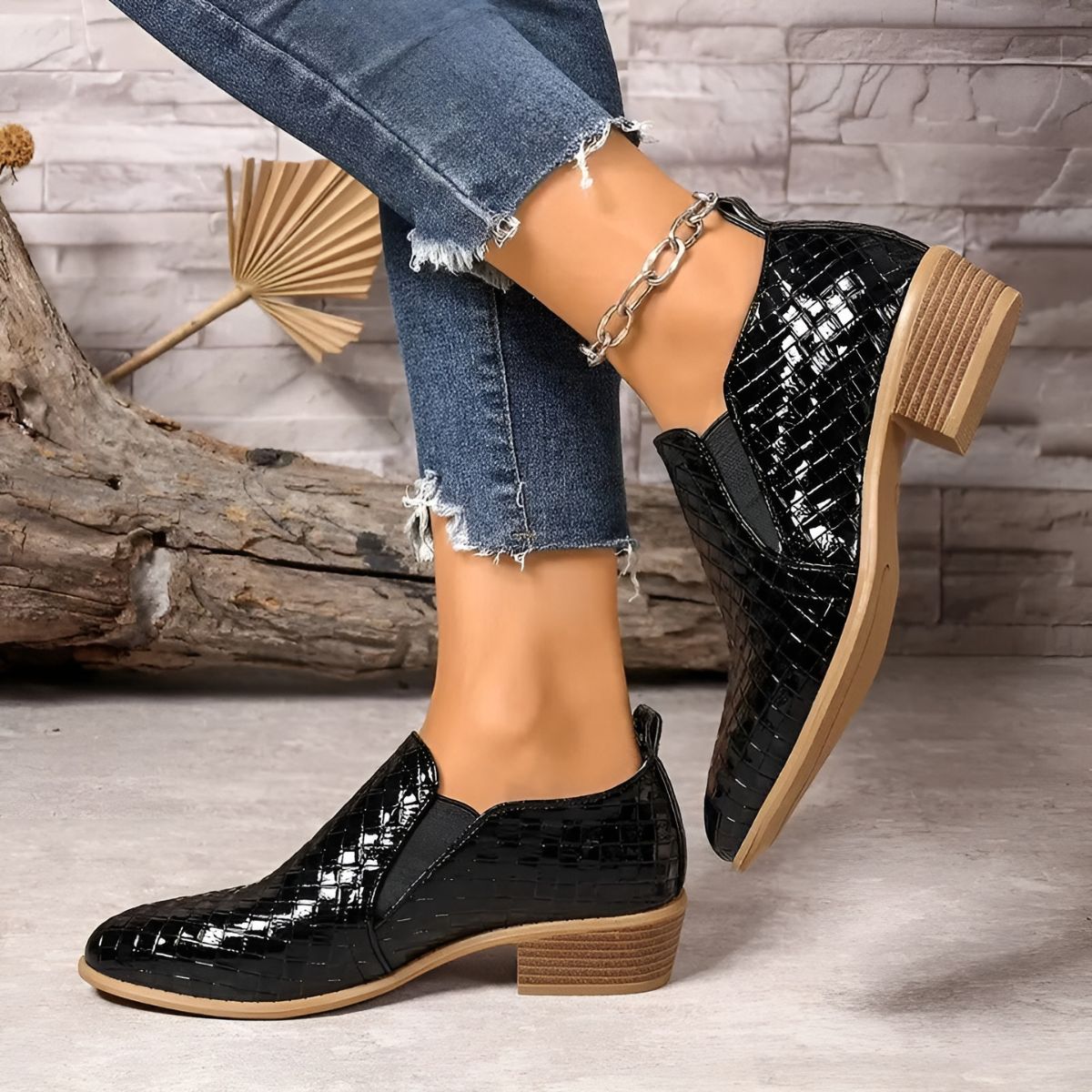 Elaine | Woven Pattern Ankle Boots