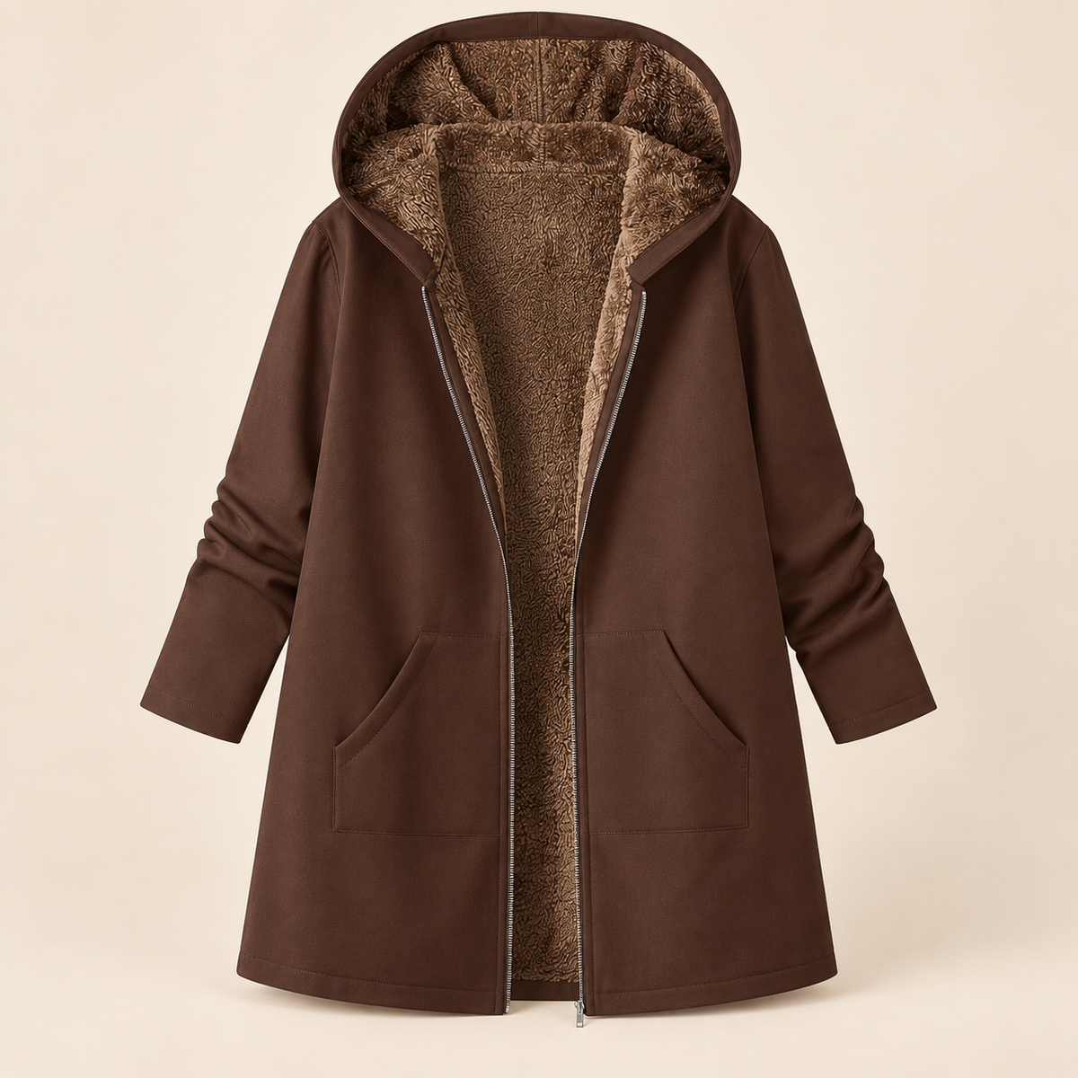 Andrea | Hooded Zip Front Longline Coat