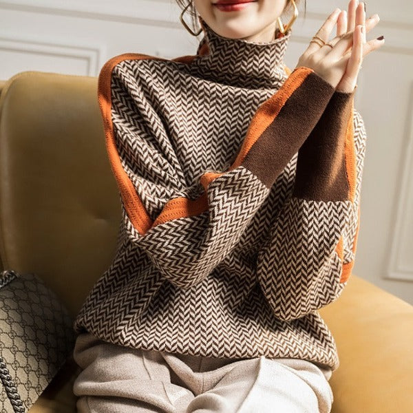 Ava | Herringbone Contrast Trim Sweater