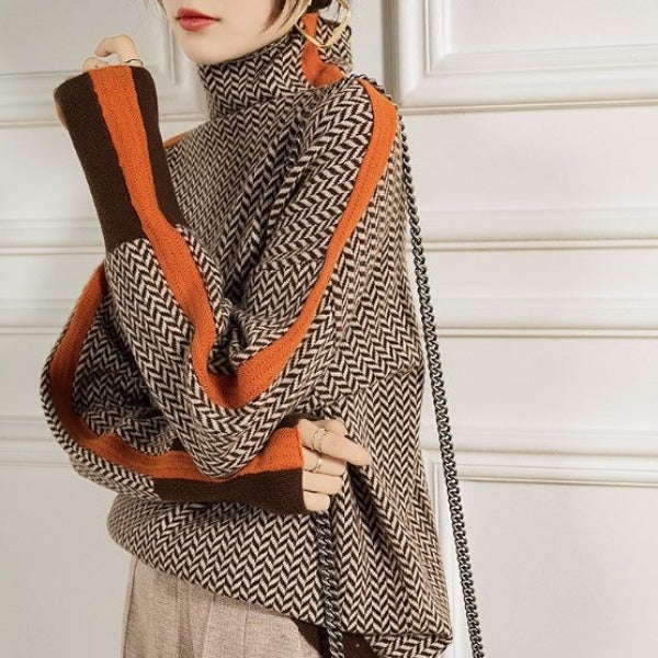 Ava | Herringbone Contrast Trim Sweater