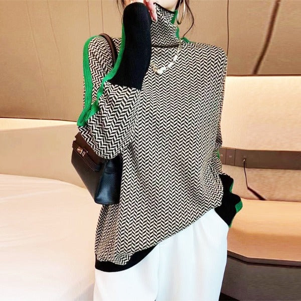 Ava | Herringbone Contrast Trim Sweater