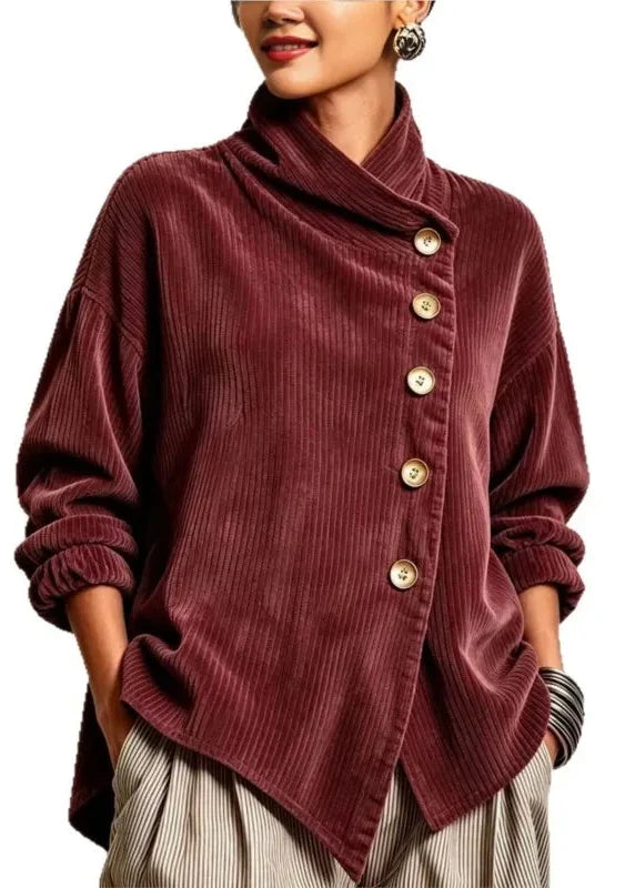 Wren | Burgundy Corduroy Button-Up Top