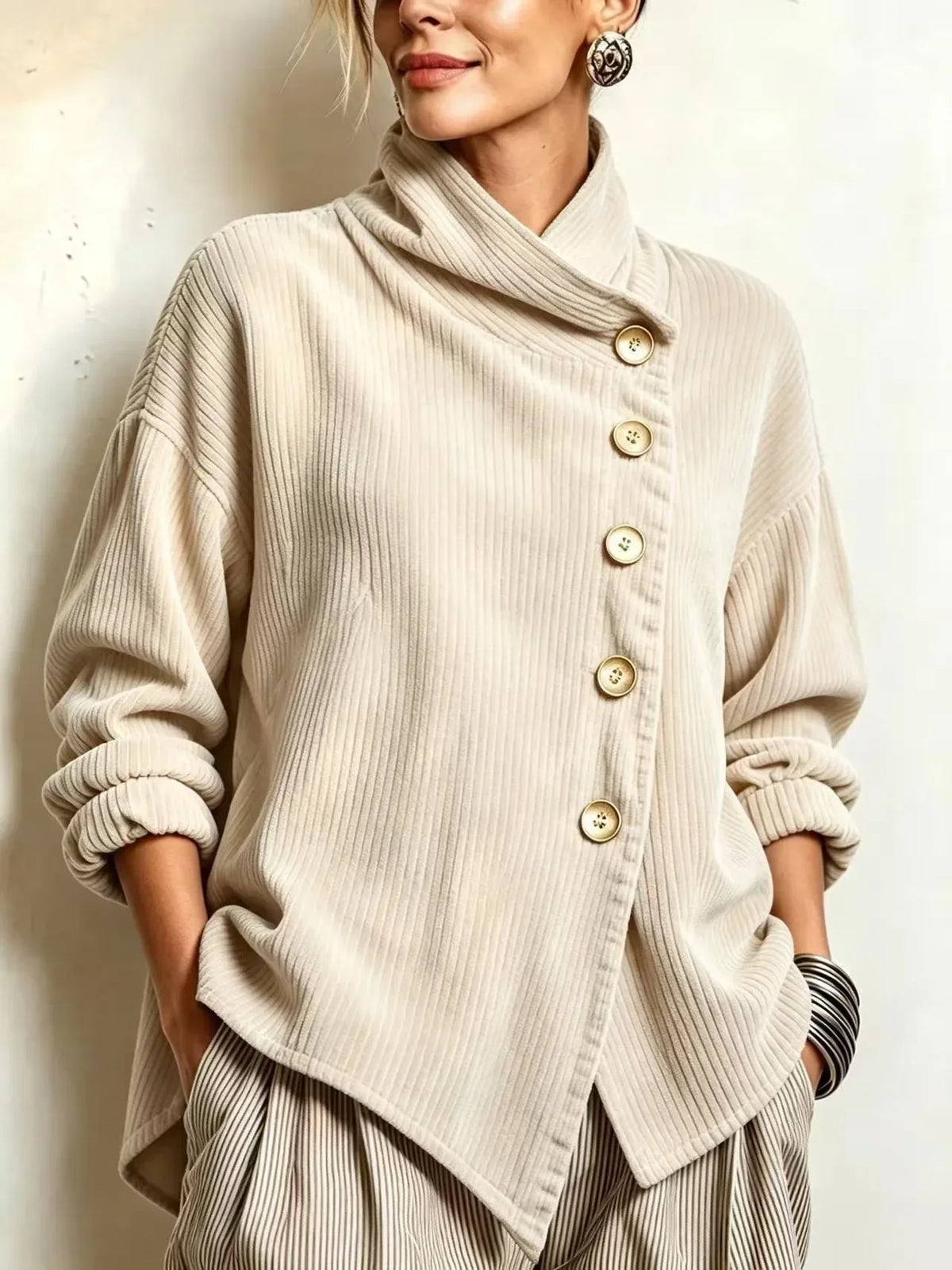 Esme | Cream Corduroy Button-Up Top