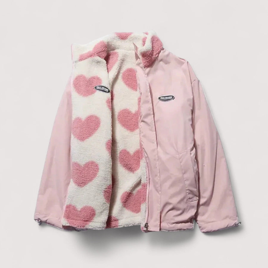 Natalie | Women Heart Print Hooded Zip Front Jacket