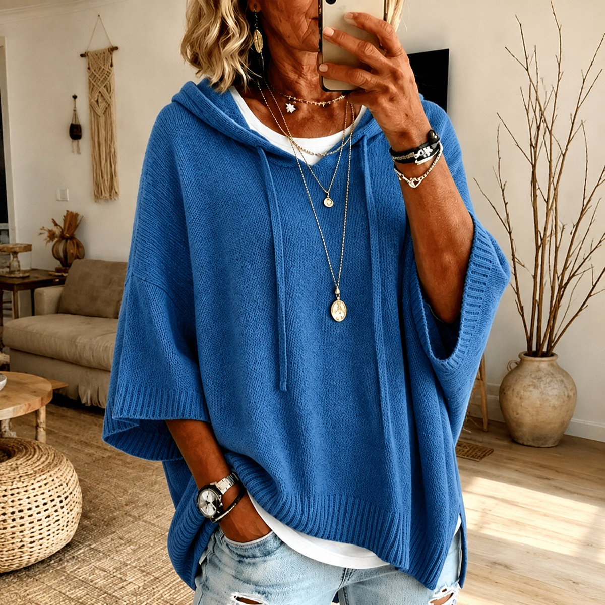 Claire | Women Oversized Hooded Batwing Pullover Sweater