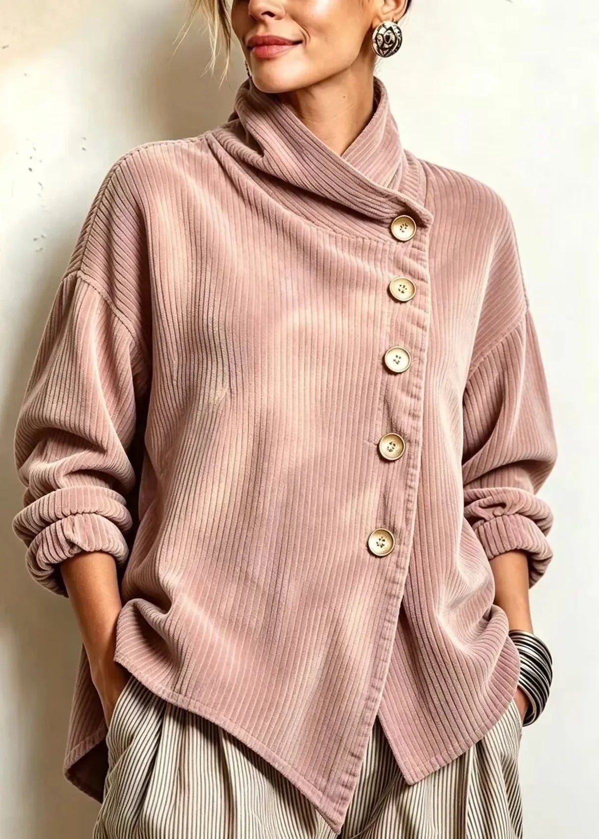 Fern | Dusty Rose Corduroy Button-Up Top