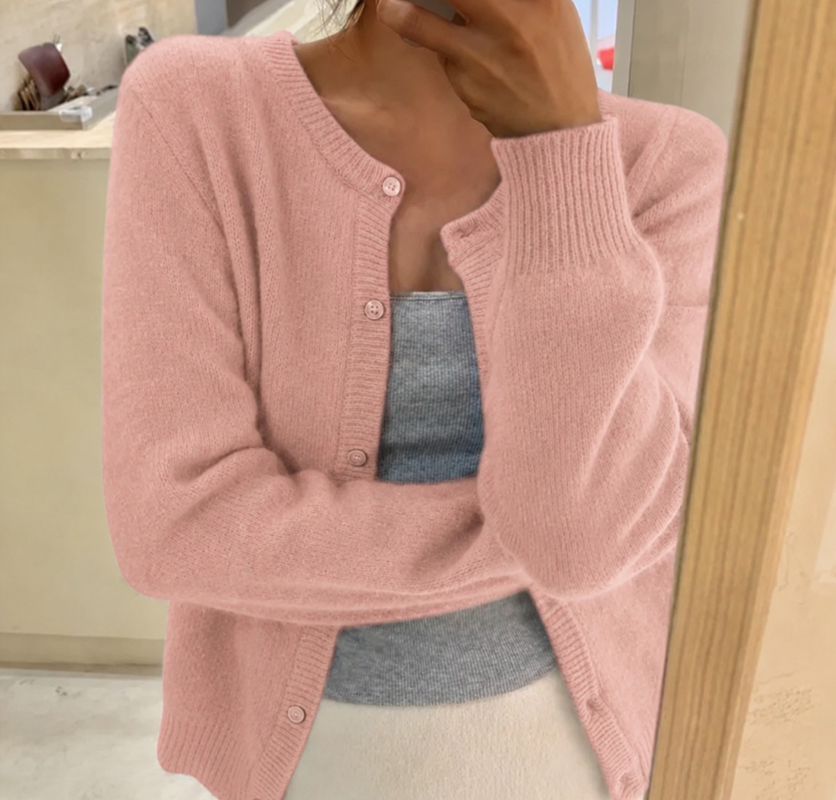 Audrey | Women Button Front Ribbed Crewneck Cardigan