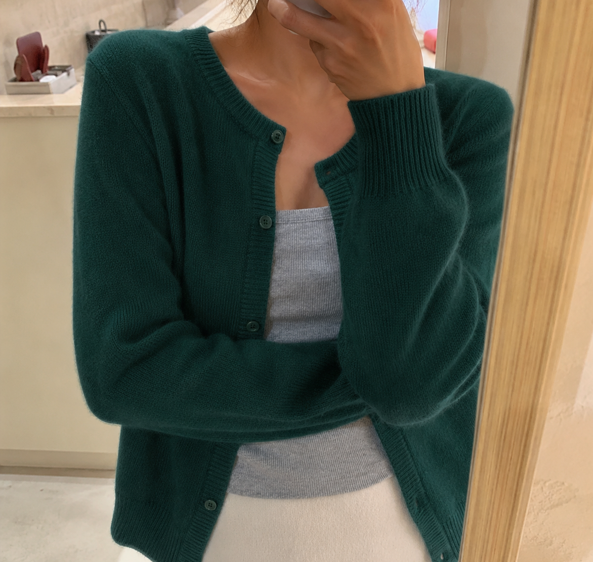 Audrey | Women Button Front Ribbed Crewneck Cardigan