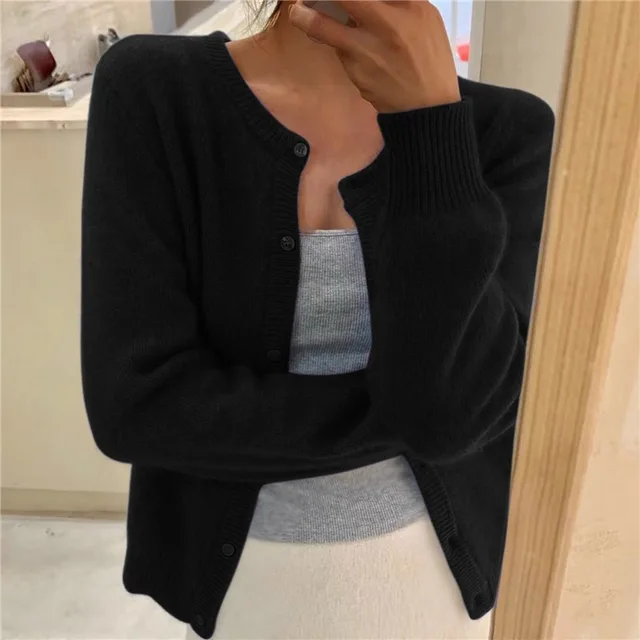 Audrey | Women Button Front Ribbed Crewneck Cardigan