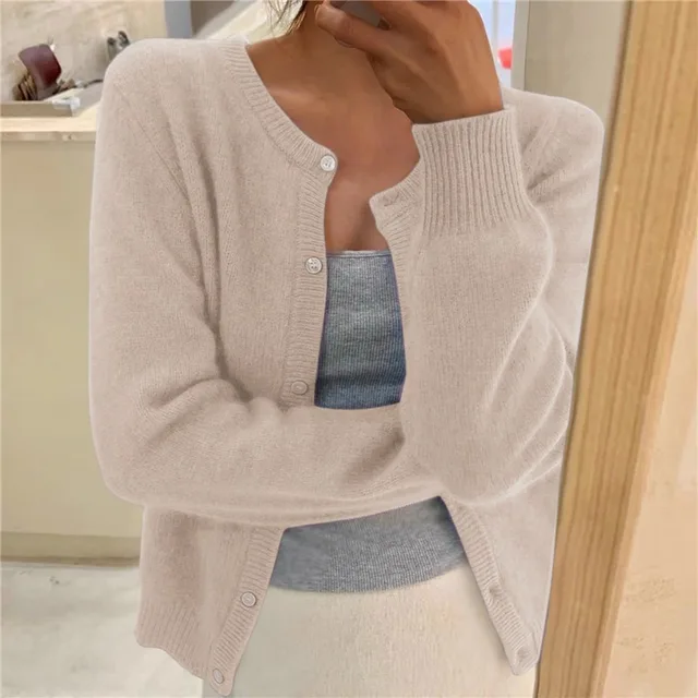 Audrey | Women Button Front Ribbed Crewneck Cardigan