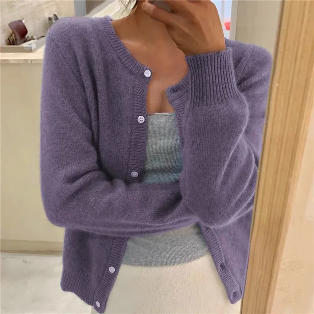 Audrey | Women Button Front Ribbed Crewneck Cardigan