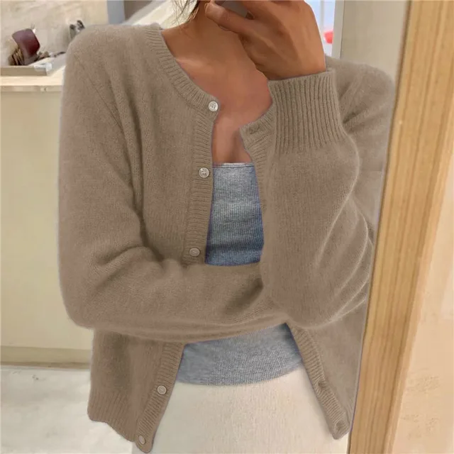 Audrey | Women Button Front Ribbed Crewneck Cardigan