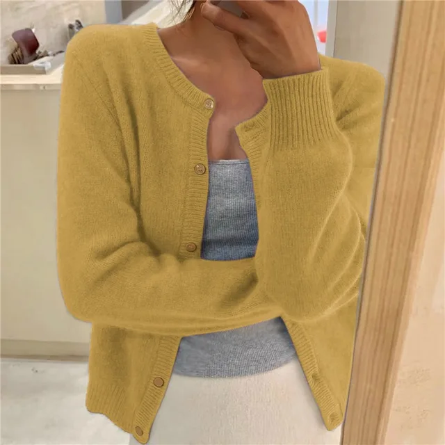 Audrey | Women Button Front Ribbed Crewneck Cardigan