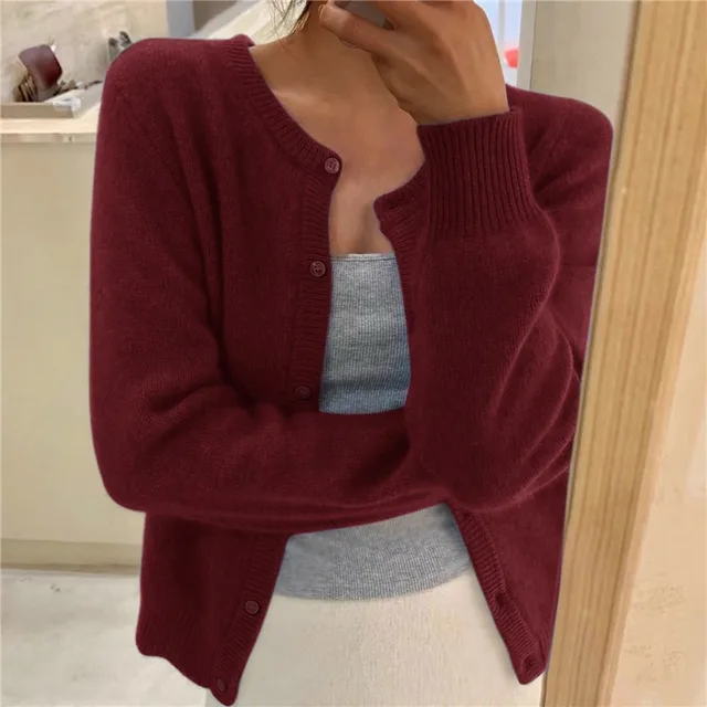 Audrey | Women Button Front Ribbed Crewneck Cardigan