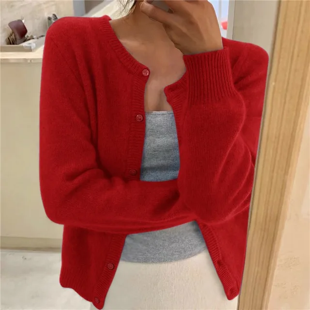 Audrey | Women Button Front Ribbed Crewneck Cardigan
