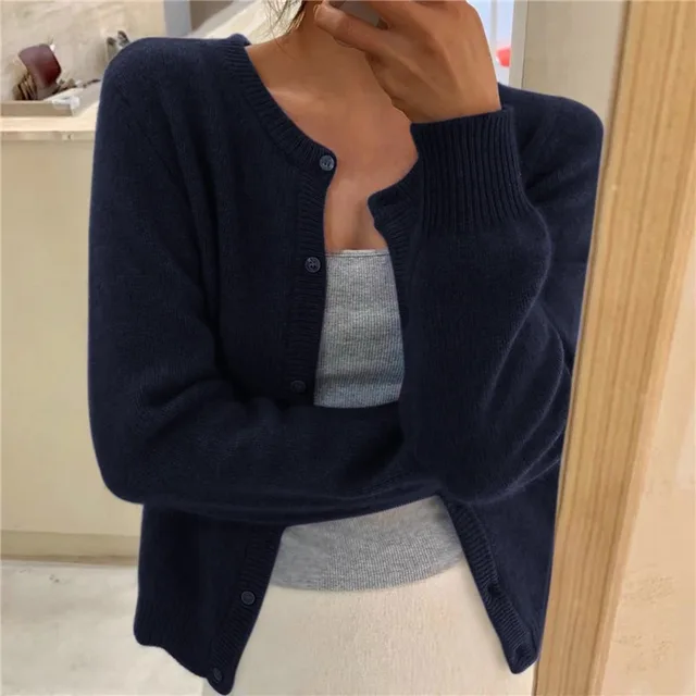 Audrey | Women Button Front Ribbed Crewneck Cardigan