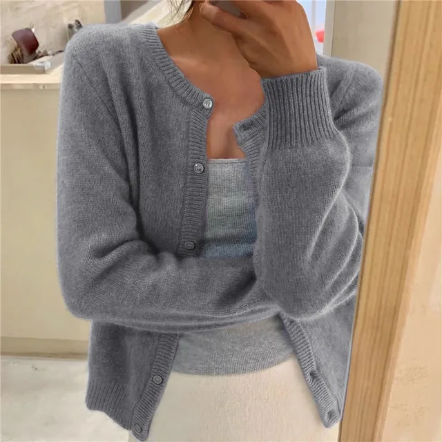 Audrey | Women Button Front Ribbed Crewneck Cardigan