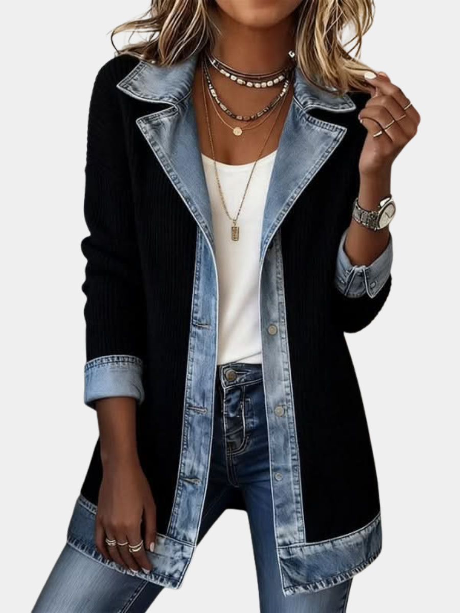 Isla | Women Ribbed Contrast Lapel Button Blazer Jacket