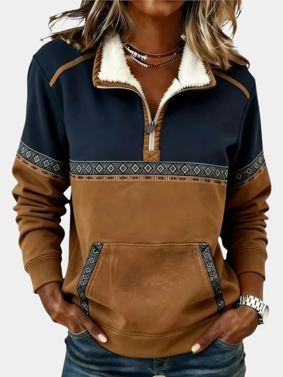 Audrey | Women Quarter Zip Contrast Pattern Pullover