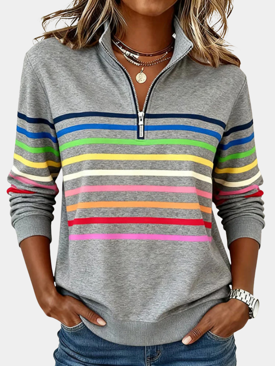 Charlotte | Women Striped Quarter Zip Pullover Top