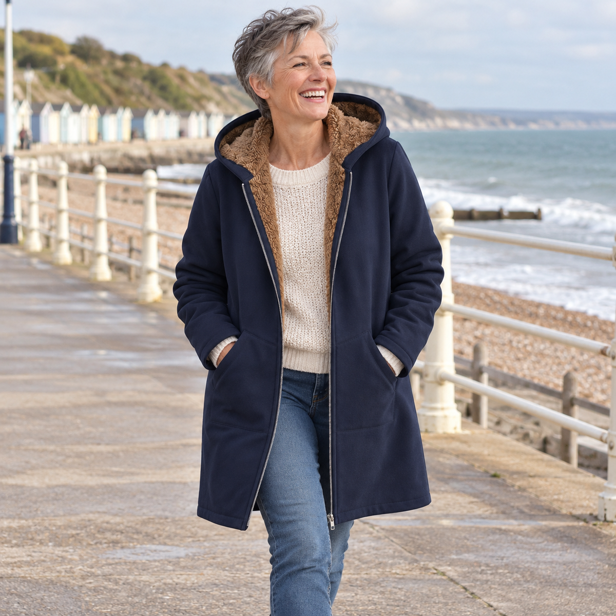 Andrea | Hooded Zip Front Longline Coat