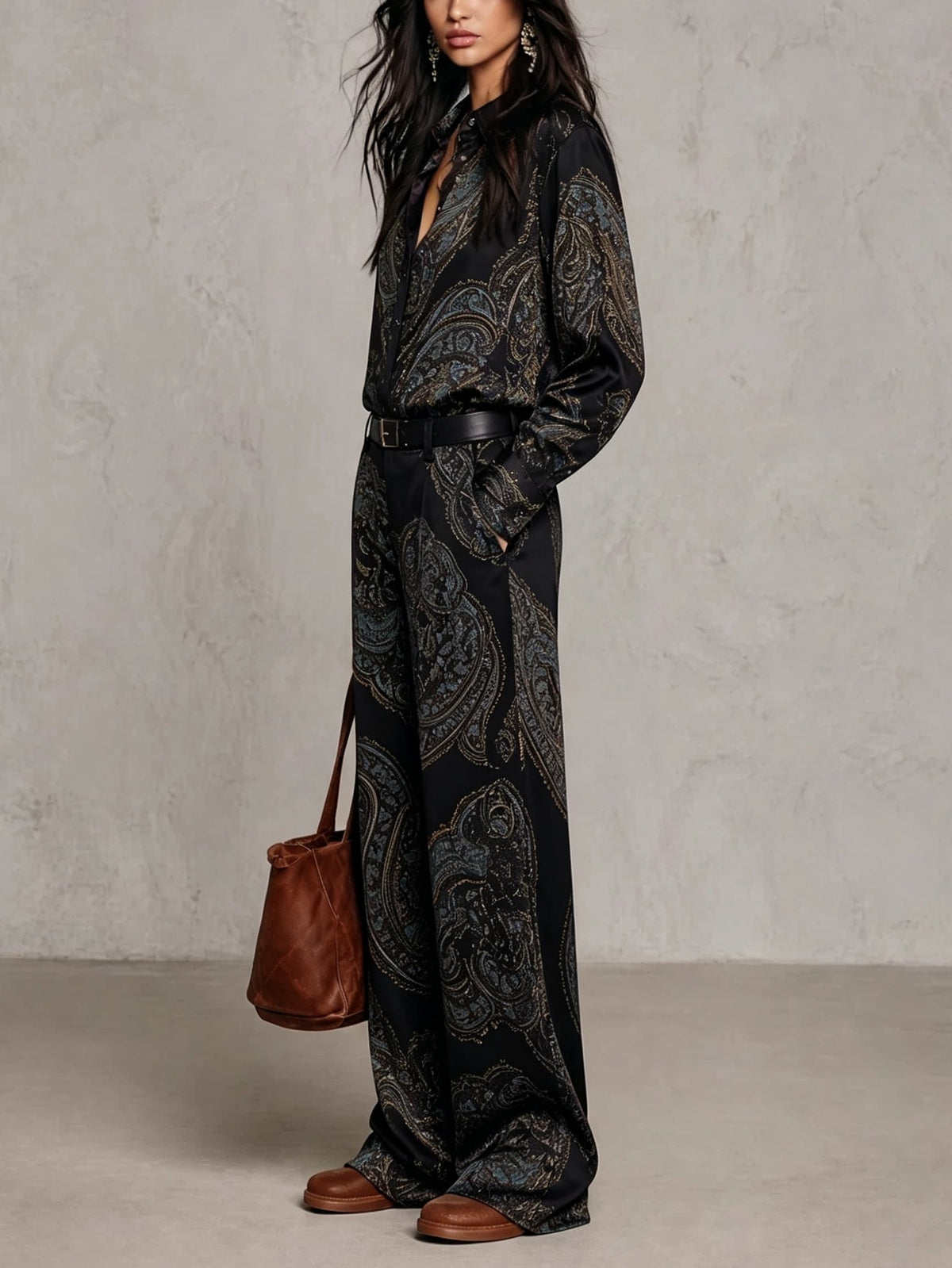 Verena paisley two-piece set in Black, styled look