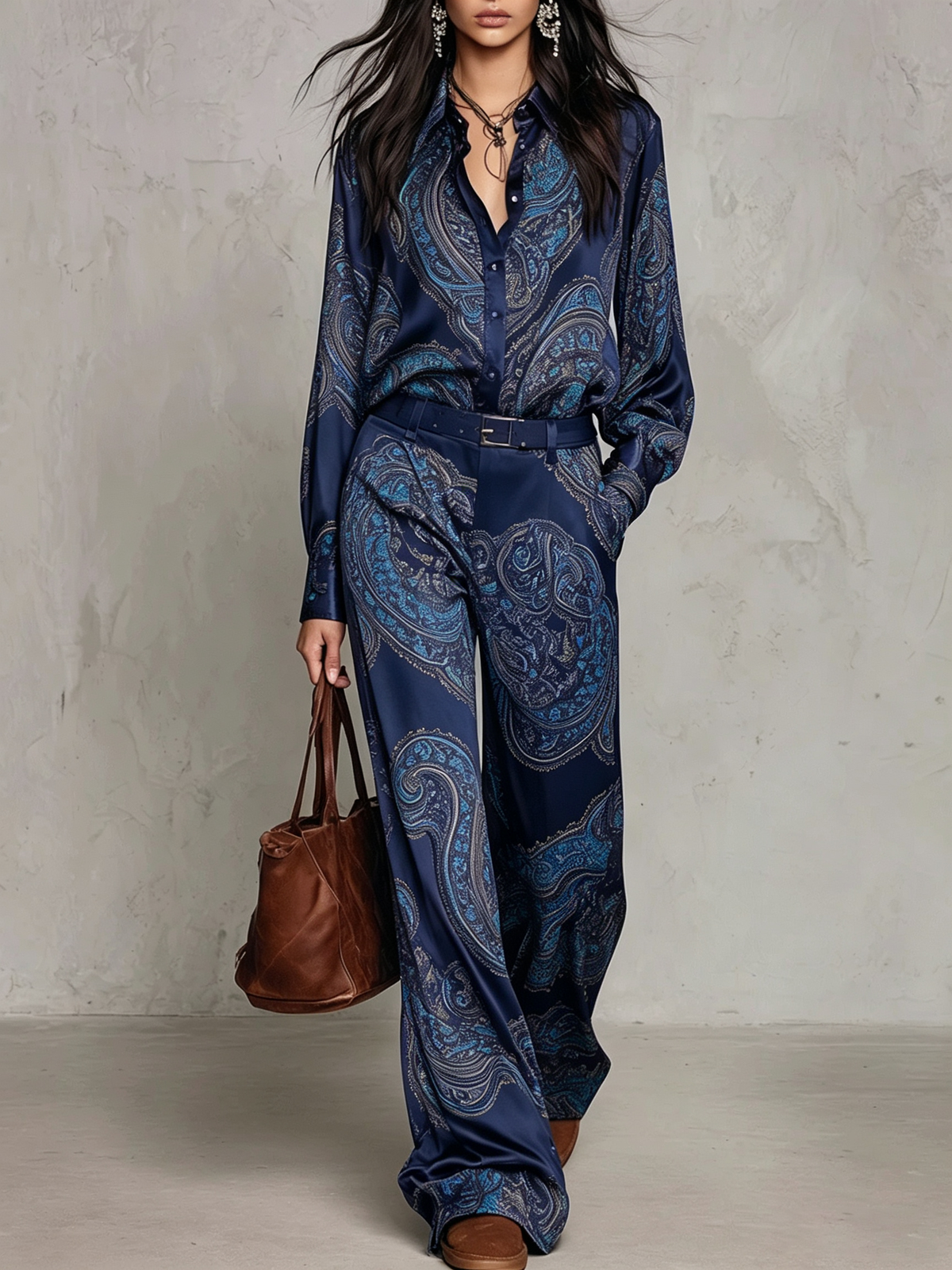 Verena paisley two-piece set in Navy