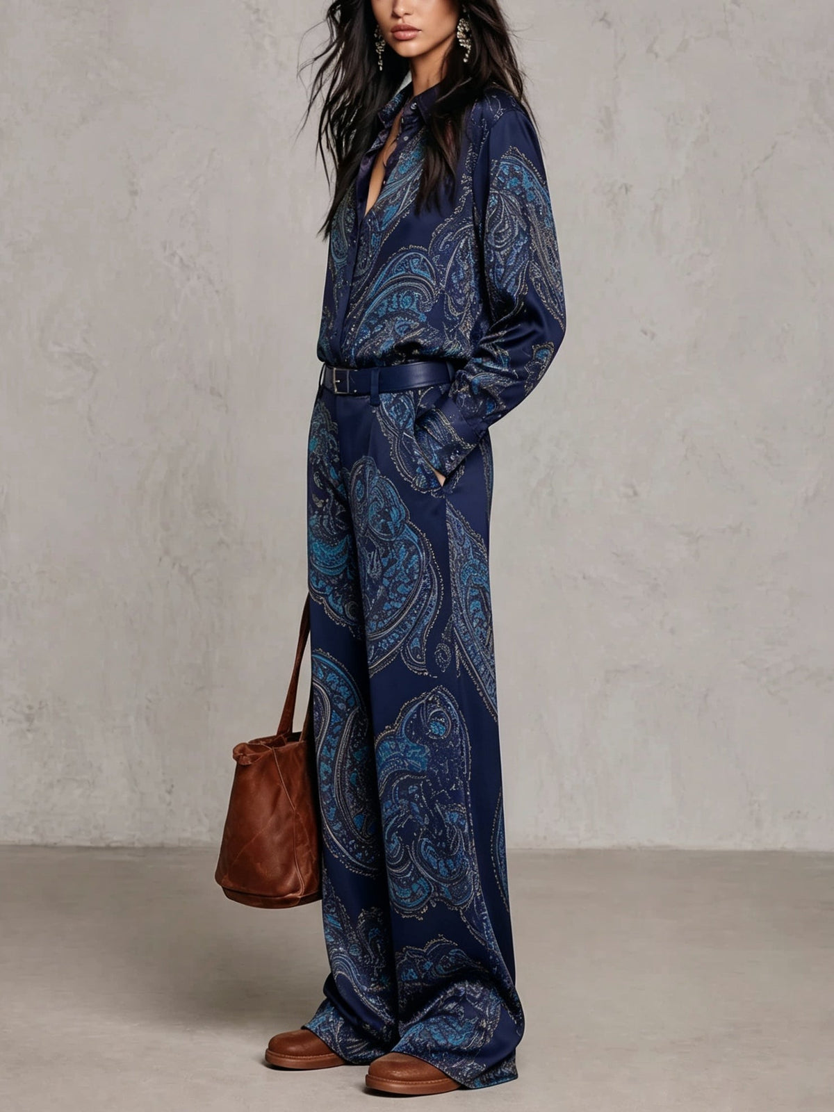 Verena paisley two-piece set in Navy, styled look