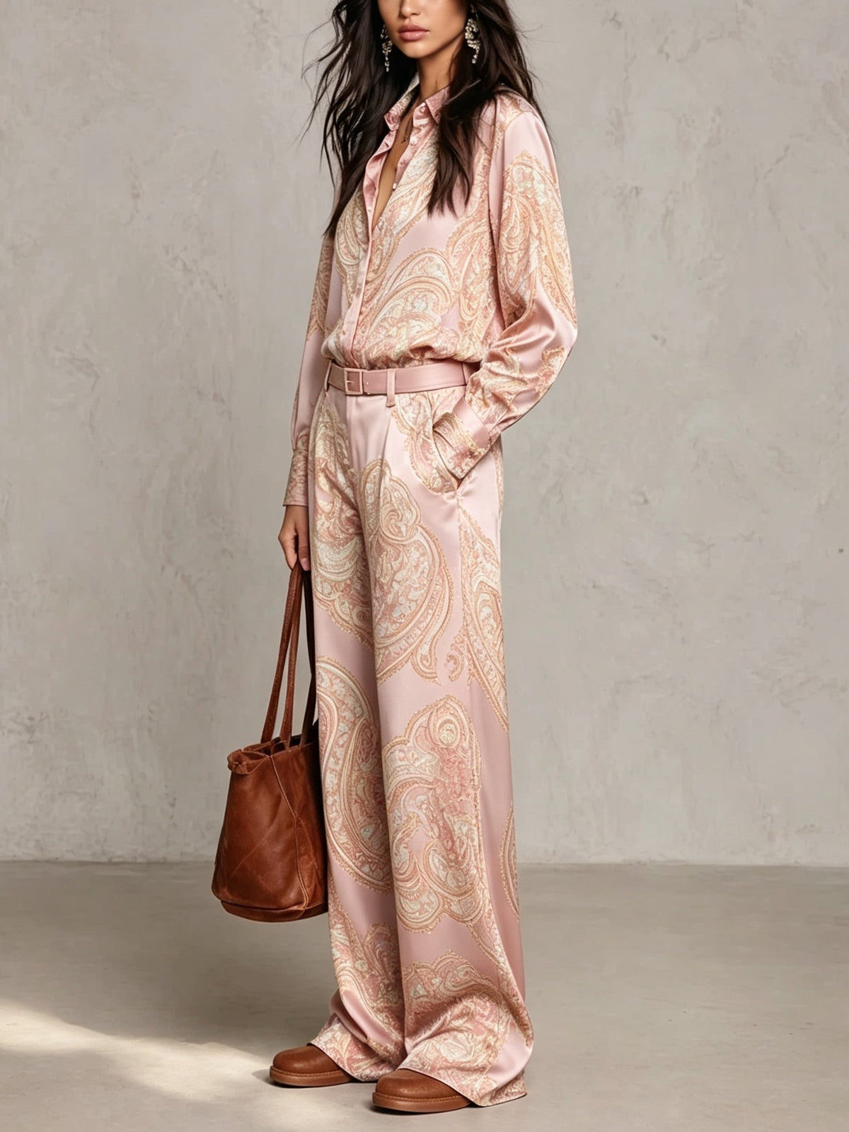 Verena paisley two-piece set in Pink, styled look