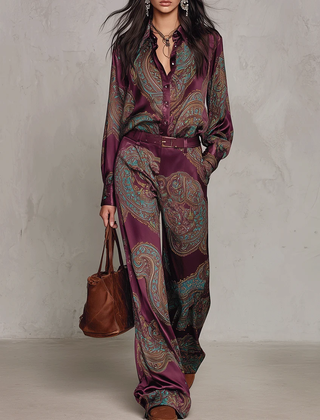 Verena paisley two-piece set in Burgundy
