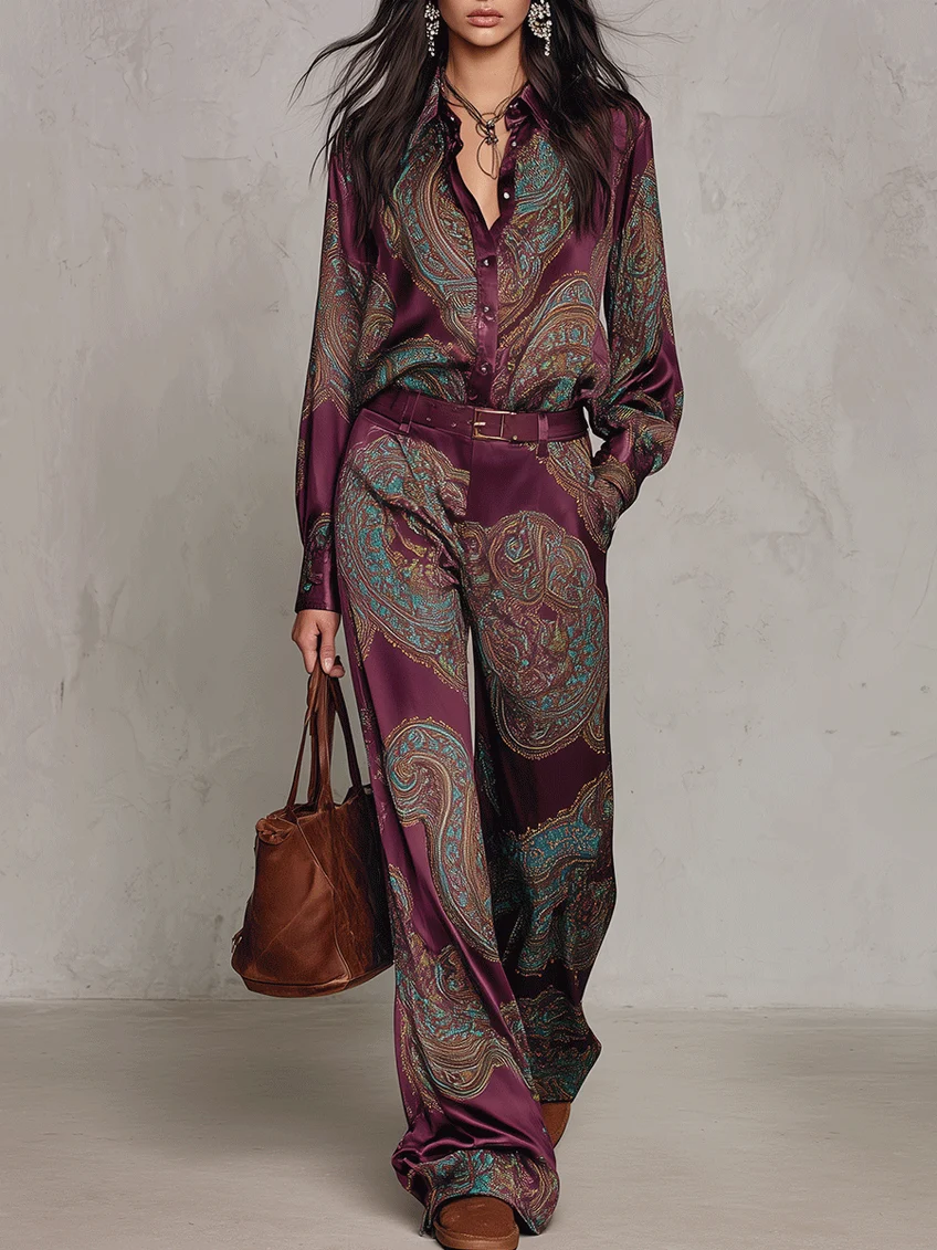Verena paisley two-piece set in Burgundy