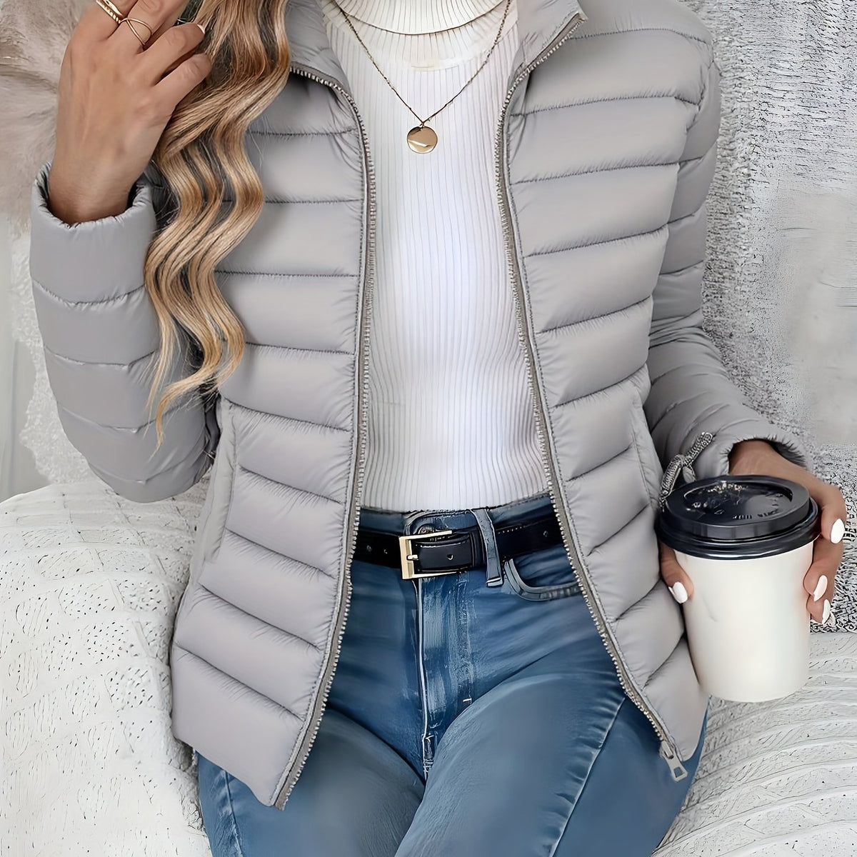 Catherine | Women Quilted Stand Collar Zip Jacket