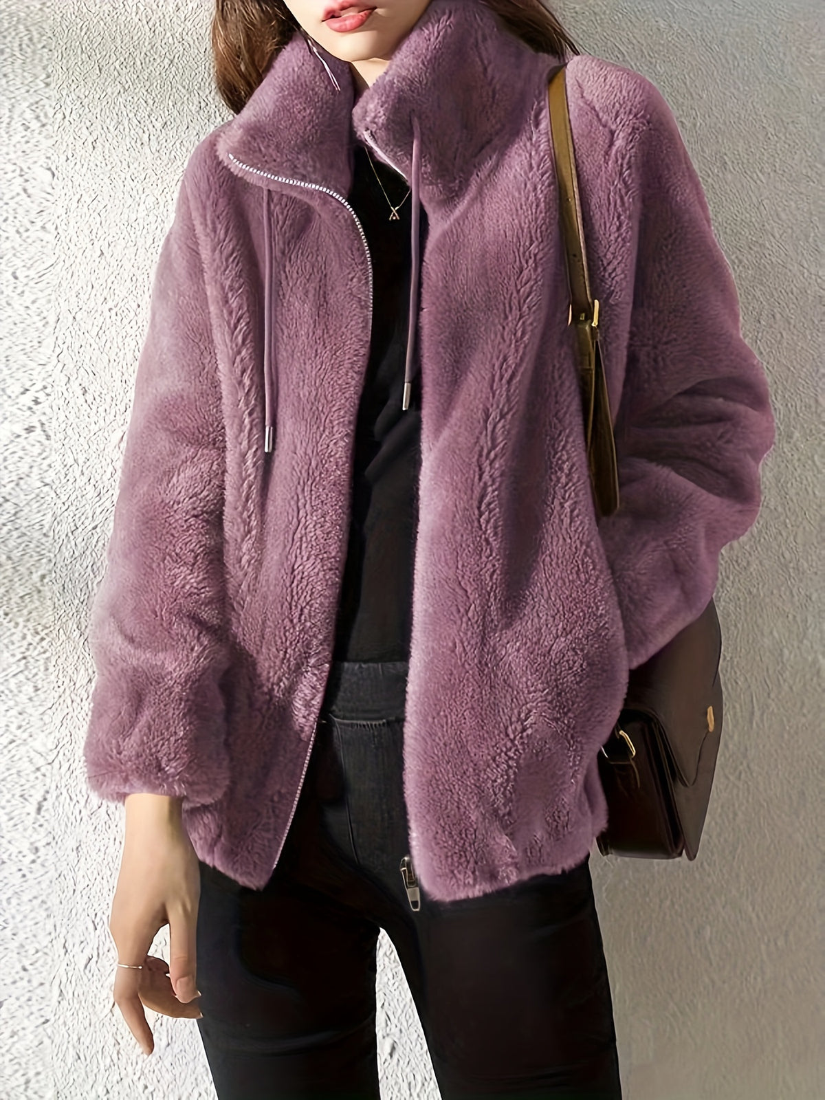 Vivienne | Women Textured High Neck Zip Front Jacket