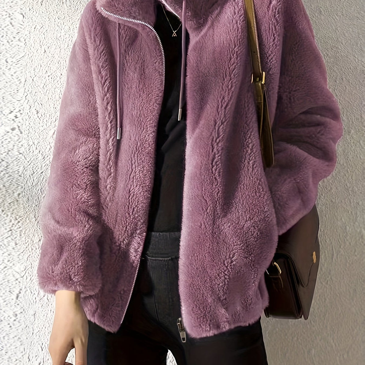 Vivienne | Women Textured High Neck Zip Front Jacket