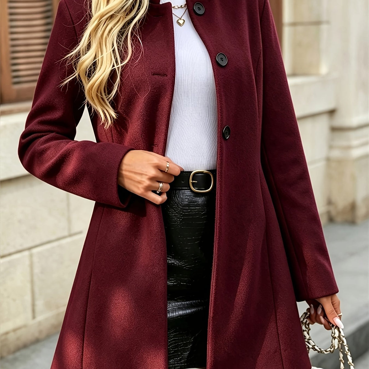 Eleanor | Women Stand Collar Button Front Longline Jacket